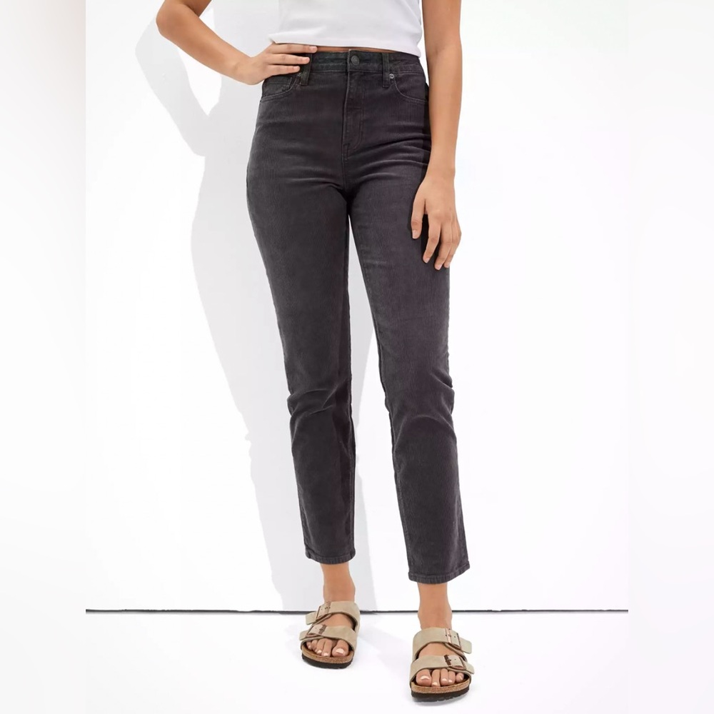 American Eagle High Rise Stretch Corduroy Mom Straight Leg Pants Size 4 Long